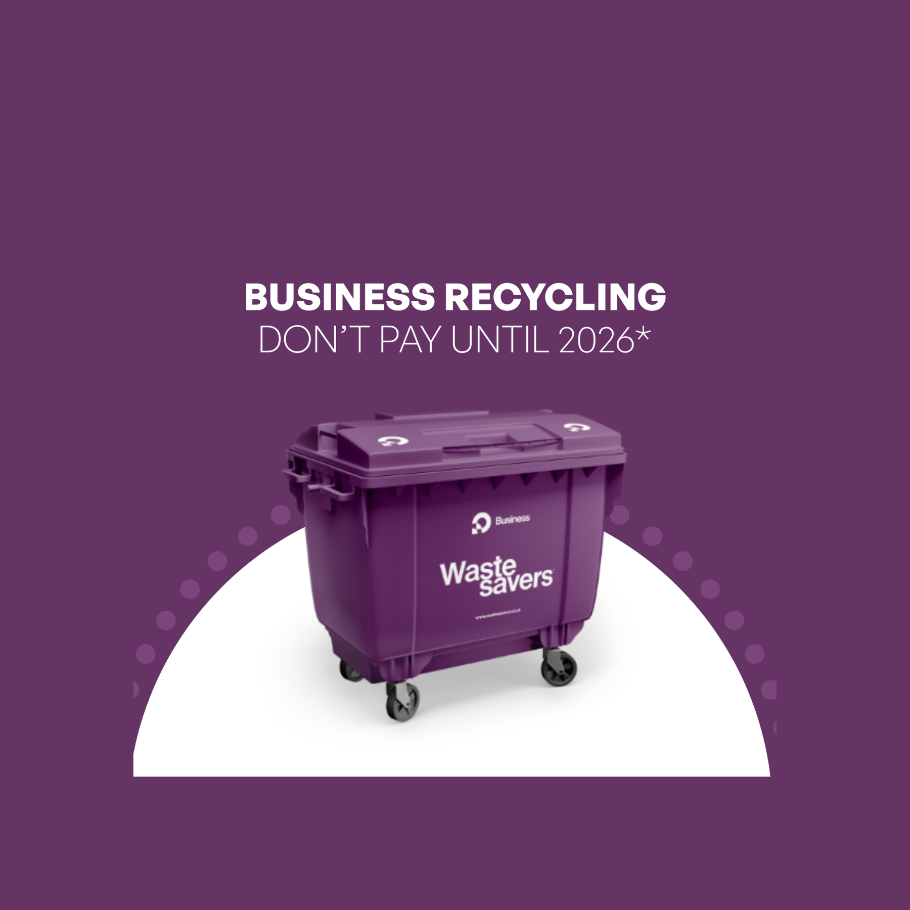 Wastesavers - Purple recycling bin with Wastesavers logo and text: 